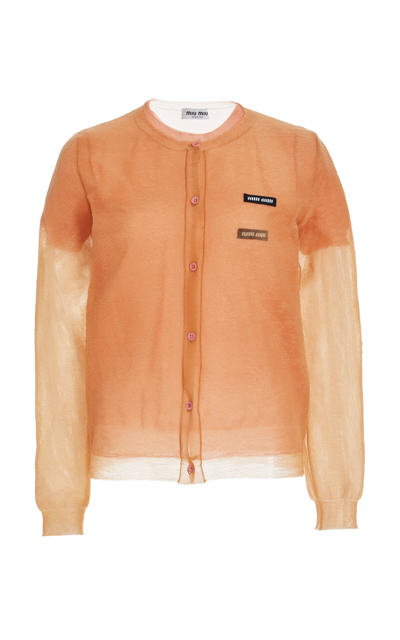 Miu Miu Sheer Nylon Cardigan Top In Orange