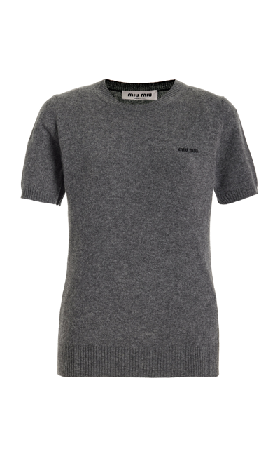Miu Miu Logo-intarsia Cashmere Top In Pink & Purple