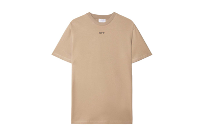 Pre-owned Off-white Logo-embroidered Cotton T-shirt Sand Beige