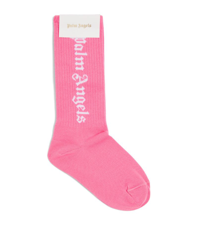 Palm Angels Kids' Cotton-blend Logo Socks In Pink