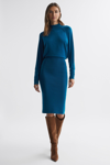 Reiss Freya Turtleneck Wool-blend Knitted Midi Dress In Blue