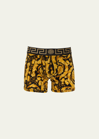 Versace Men's Barocco Greca Boxer Briefs In 5b010 Black Print