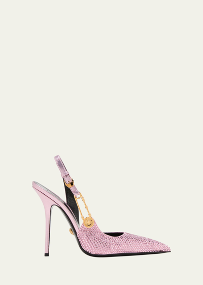 Versace Safety Pin Embellished Slingback Pumps In Pale Pink