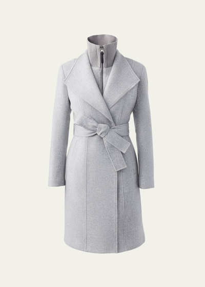 Mackage Norita Double-face Belted Wool Coat In Grey Melange