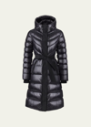 Mackage Coralia Tie-belt Satiny Puffer Jacket In Black