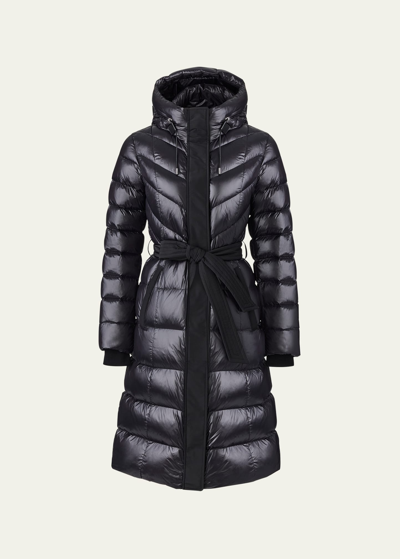 Mackage Coralia Lustrous Light Down Coat With Sash Belt In Black