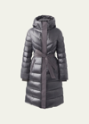 Mackage Coralia Lustrous Light Down Coat With Sash Belt In Carbon
