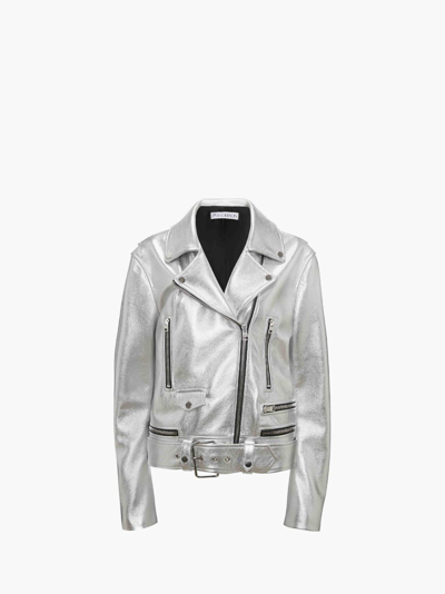 Jw Anderson Biker Leather Jacket In Silver