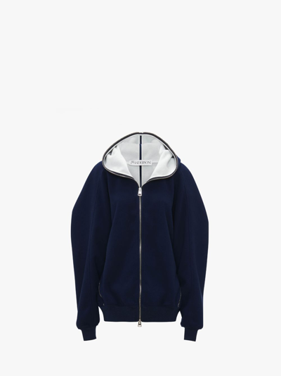 Jw Anderson Wide-sleeved Double-zip Hoodie In Blue