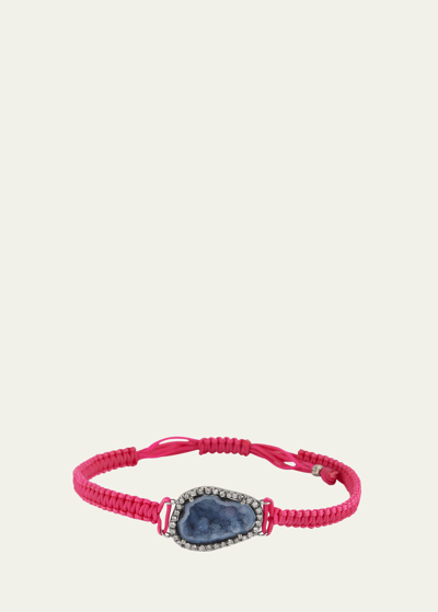 Kimberly Mcdonald 18k White Gold Black Rhodium Blue Geode On Medium Neon Pink Macrame Bracelet With Diamond Bezel