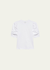 Frame Frankie Ruched Puff Sleeve Tee In Blanc