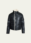 Saint Laurent Faux-shearling Semi Shiny Puffer Jacket In Bianco/tor
