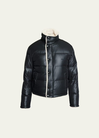 Saint Laurent Faux Shearling-lined Quilted Shell Down Jacket In Shiny Black