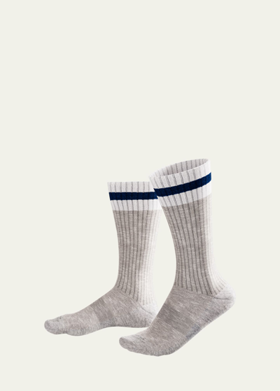 Marcoliani Men's Preppy Stripe Mid-calf Socks In 303 Silver Grey