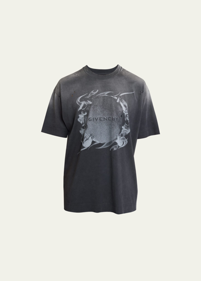 Givenchy Graphic-print Faded-wash Cotton-jersey T-shirt In Black