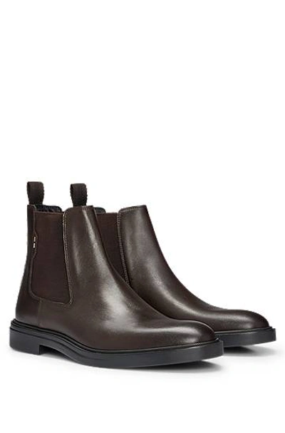 Hugo Boss Leather Chelsea Boots With Signature-stripe Detail In Brown