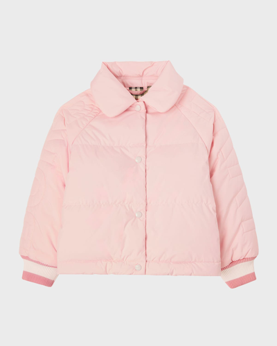 Burberry Kids' Girl's Athena Puffer Bomber Jacket In Seashell Pink
