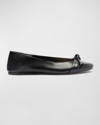 Alexandre Birman Clarita Leather Bow Ballerina Flats In Black