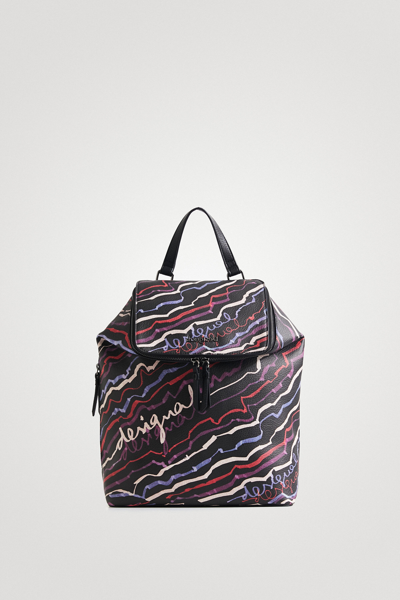 Desigual Leather Effect Painted Backpack In Black