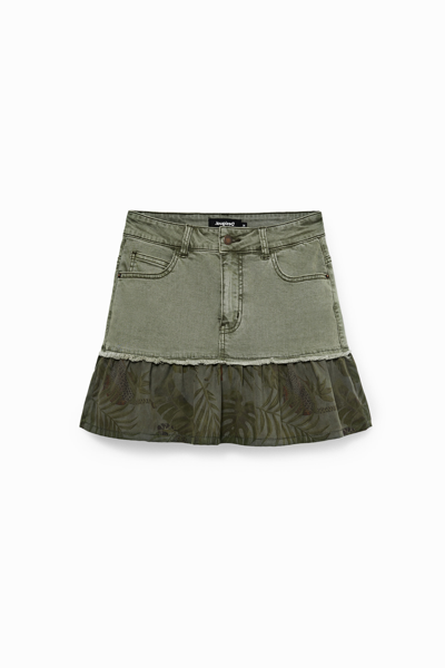 Desigual Flounce Patchwork Denim Miniskirt In Green