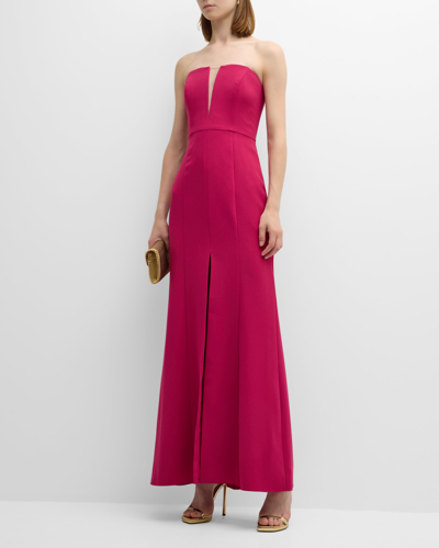 Liv Foster Strapless Front-slit Twill Gown In Rich Magenta