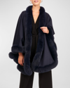 Gorski Cashmere Cape With Toscana Lamb Trim In Navy