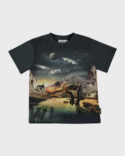 Molo Kids' Boy's Riley Dino Graphic T-shirt In T-rex Planet