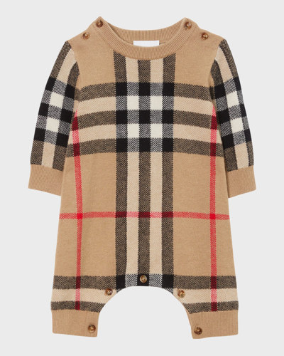 Burberry Vintace Check Babygrow Set In Archive Beige Ip