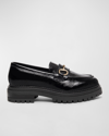 Nerogiardini Leather Bit Strap Loafers In Black Pat