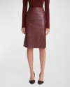 Vince Leather Pencil Skirt In Dk Cinnamon Stick