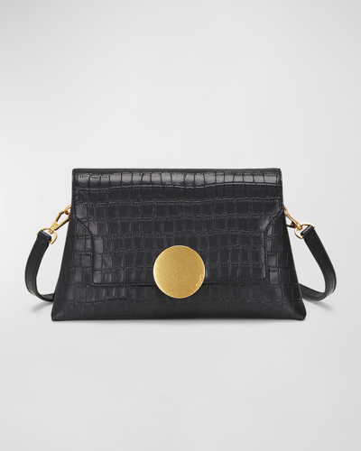 Oryany Lottie Flap Croc-embossed Crossbody Bag In Black