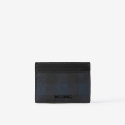 Burberry Check And Leather Card Case In Blue