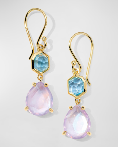 Ippolita 18k Gold Rock Candy Small Snowman Earrings In Swiss Blue Topaz Rock Crystal
