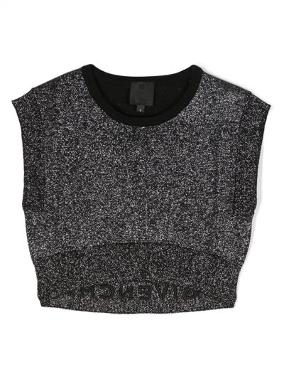 Givenchy Kids' Logo-embroidered Lurex Cropped Top In Black