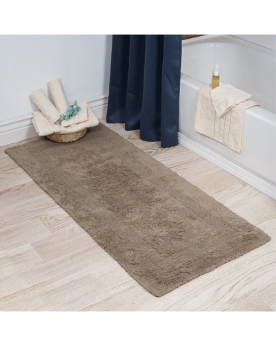 Lavish Home Cotton Plush Reversible Long Bath Mat In Taupe