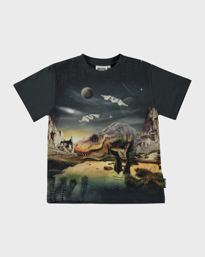 Molo Kids' T-shirt Aus Bio-baumwolle Mit Druck In T-rex Planet