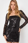 Lulus Ultimate Glow Black Sequin Long Sleeve Bodycon Mini Dress In Black