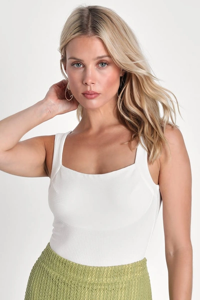 Lulus Upgraded Presence White Ribbed Scoop Back Sleeveless Bodysuit