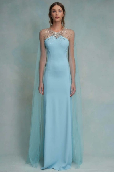 jenny packham pale blue dress Mildred Sleek Gown with Embellished Shoulders and Belt