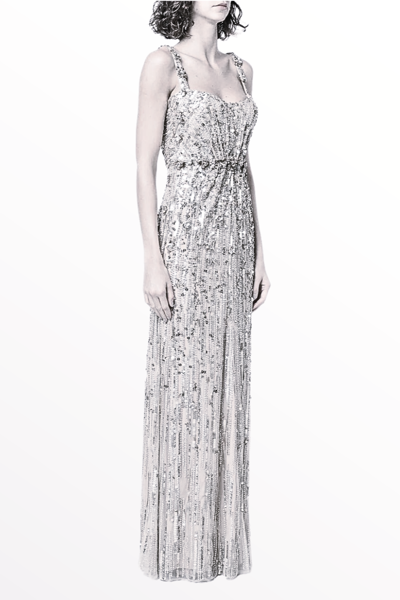 Jenny Packham Bright Gem Platinum Gown In Multi