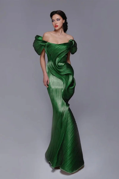 Fouad Sarkis Emerald Textured Gown In Multi