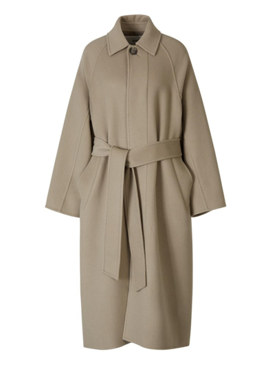 Ami Alexandre Mattiussi Ami Paris Single Breated Midi Coat In Beige