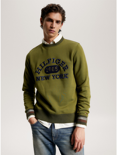 Tommy Hilfiger Embroidered Varsity Monotype Sweatshirt In Putting Green