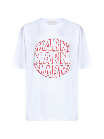 Marni Logo Printed Crewneck T In White