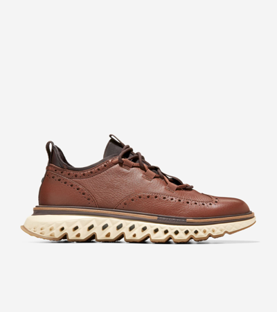 Cole Haan 5.zerøgrand Wingtip Oxford Grained-leather Low-top Trainers In Dark Sequoia-alabaster Gleam