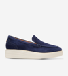 Cole Haan Originalgrand Platform Venetian Loafer In Evening Blue Suede-ivory