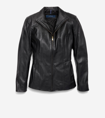 COLE HAAN COLE HAAN WING COLLAR LEATHER JACKET - BLACK SIZE XS