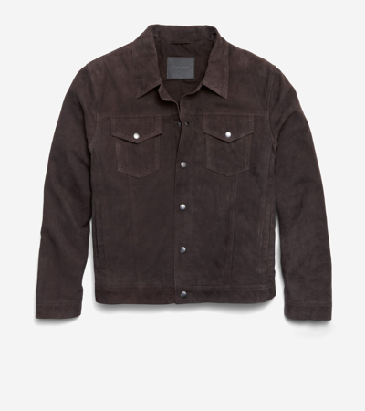 Cole Haan Trucker Suede Jacket In Dark Chocolate