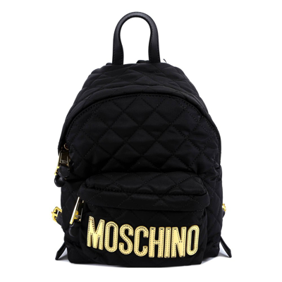 Moschino Logo Patch Quilted Backpack In Black