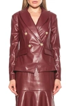Alexia Admor Faux Leather Double-breasted Peak Lapel Blazer In Burgundy